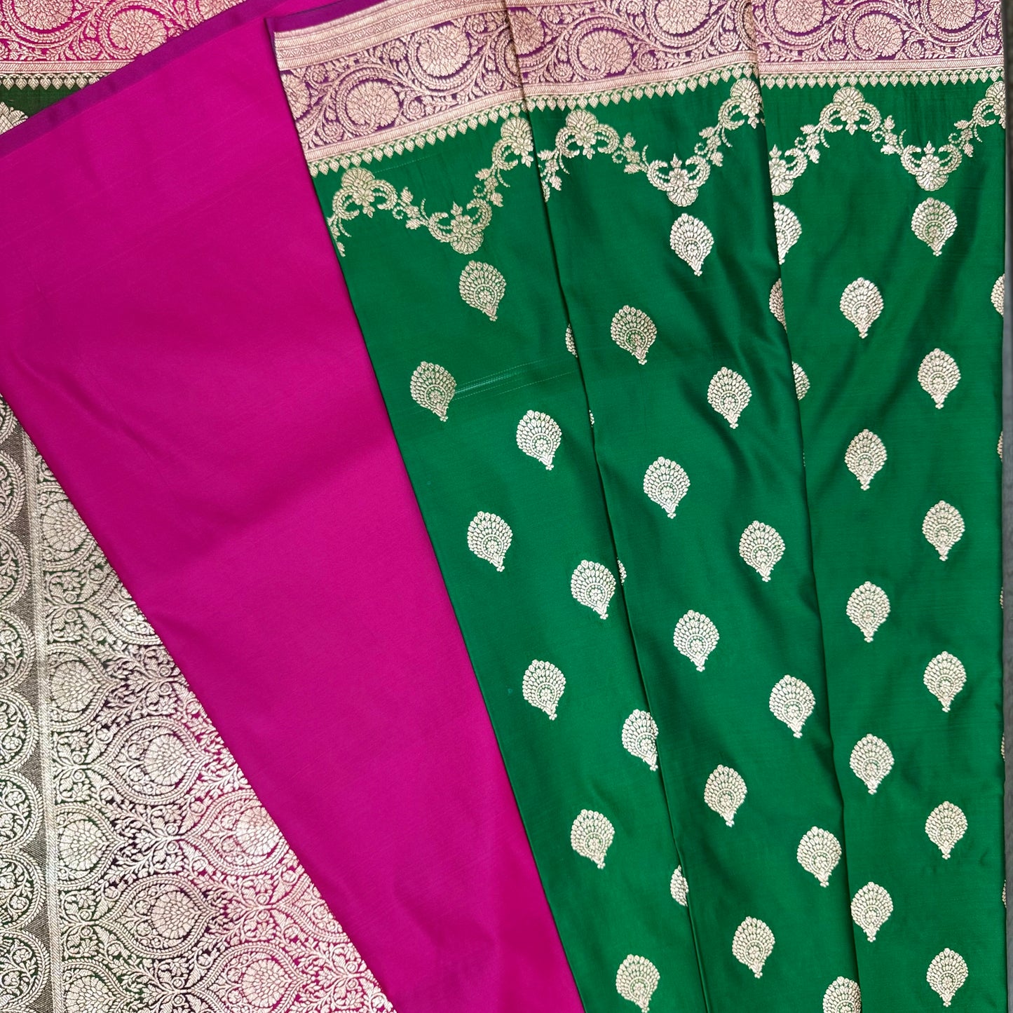 Katan Silk Phekwa Butidar Design Green Banarasi Saree