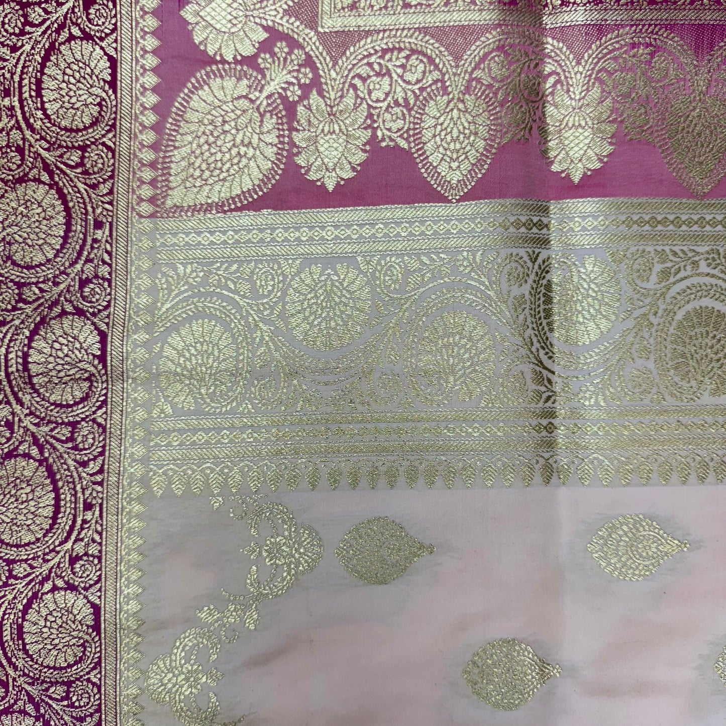 Katan Silk Phekwa Butidar Design Off White Banarasi Saree