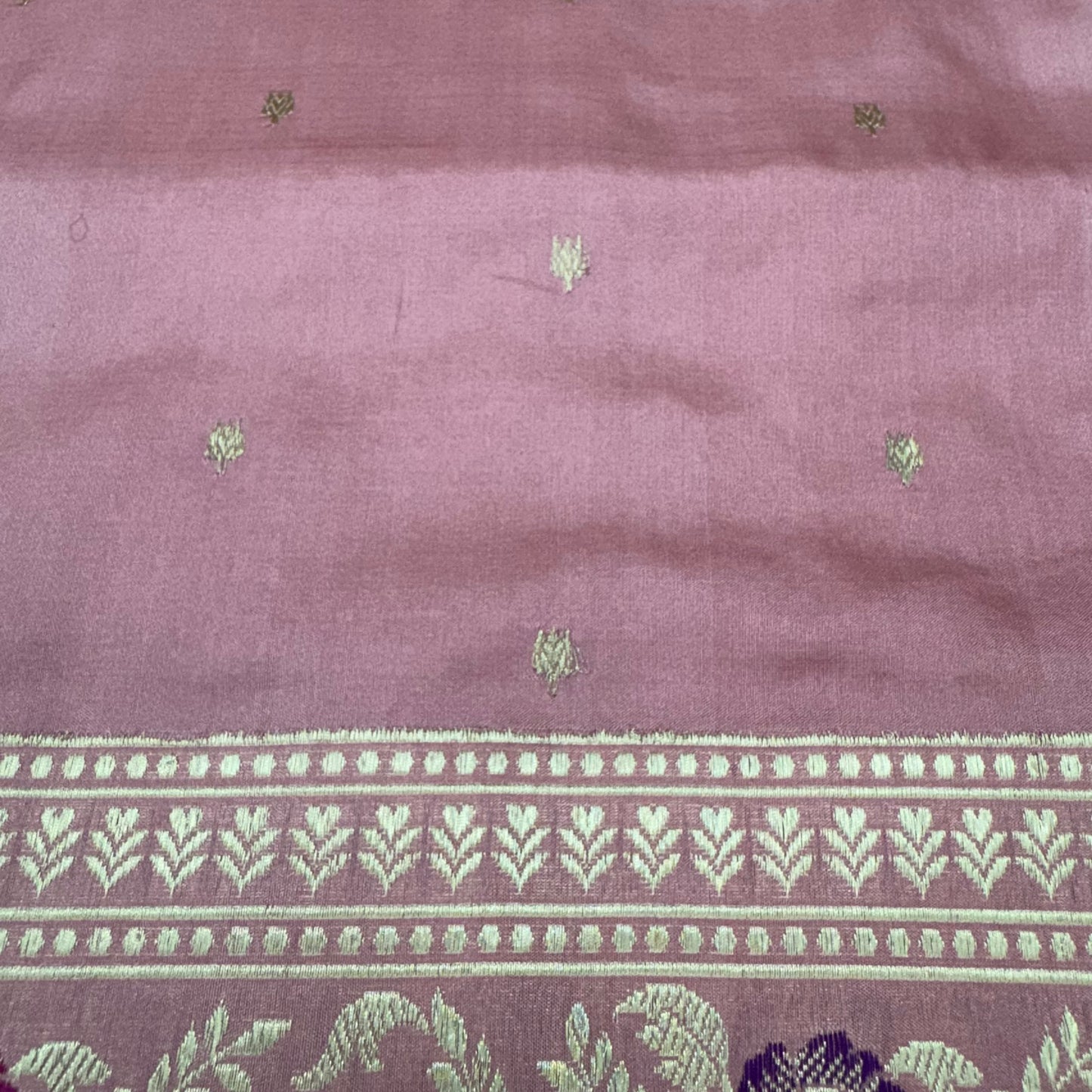 Pure Katan Phekwa Handwoven Butidar Design with Meenakari Border Baby Pink Banasari Saree