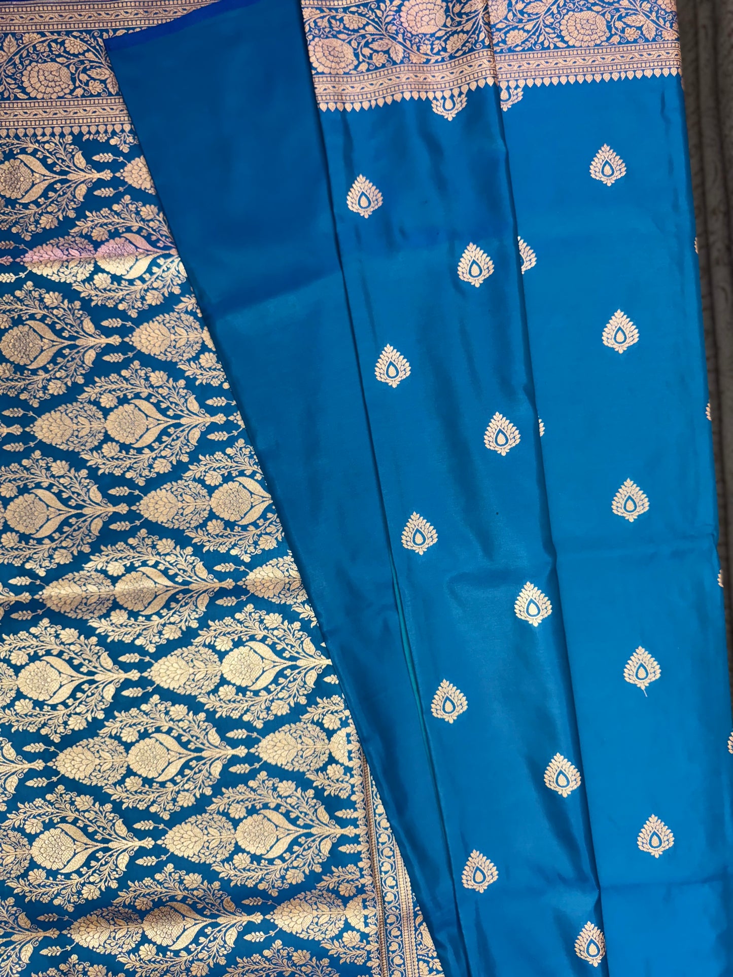 Organza Silk Phekwa Butidar Design Royal Blue Banarasi Saree