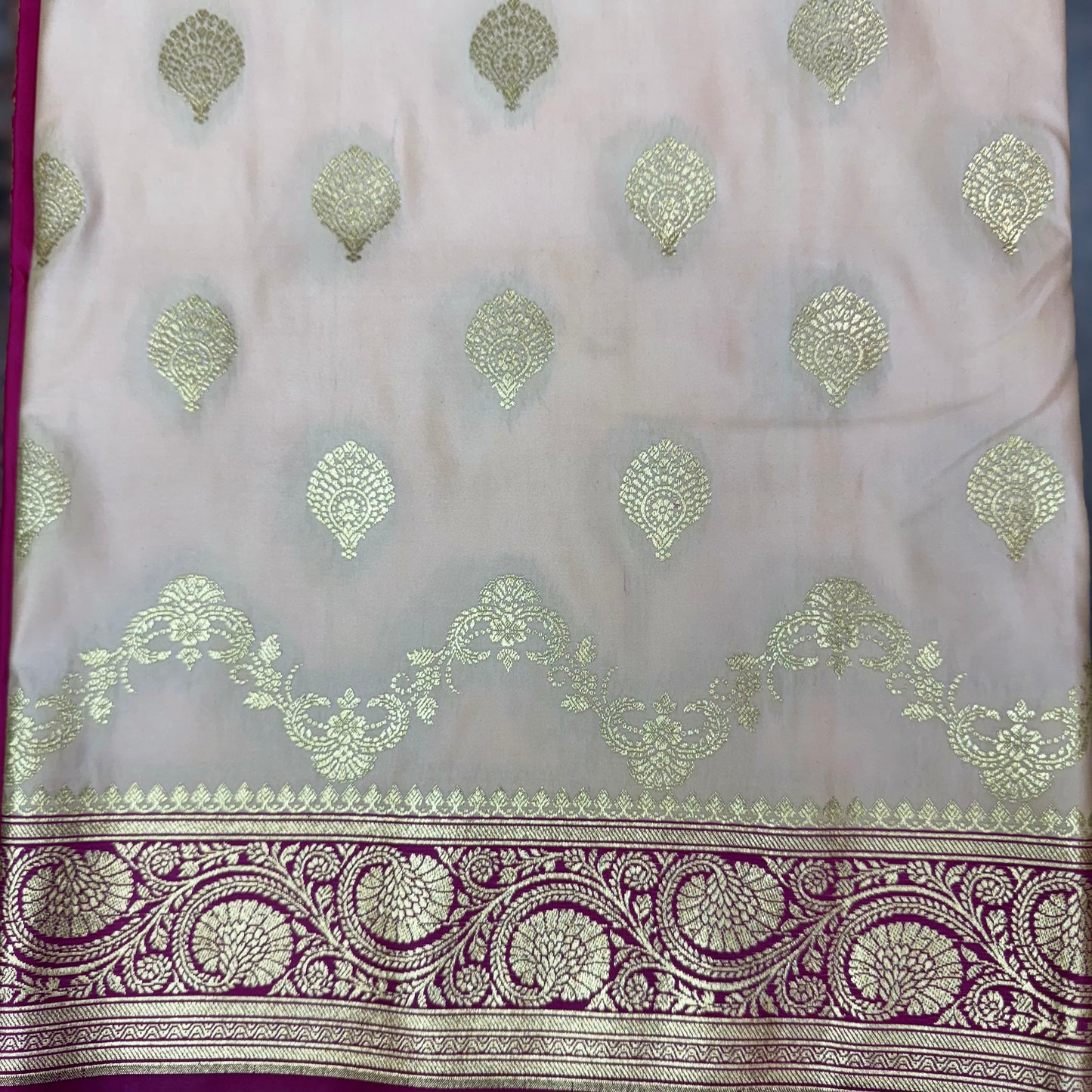 Katan Silk Phekwa Butidar Design Off White Banarasi Saree
