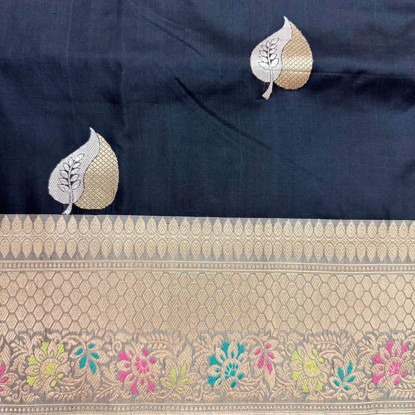 Pure Katan Phekwa Handwoven Butidar Meenakari Border Meenakari Black Banasari Saree