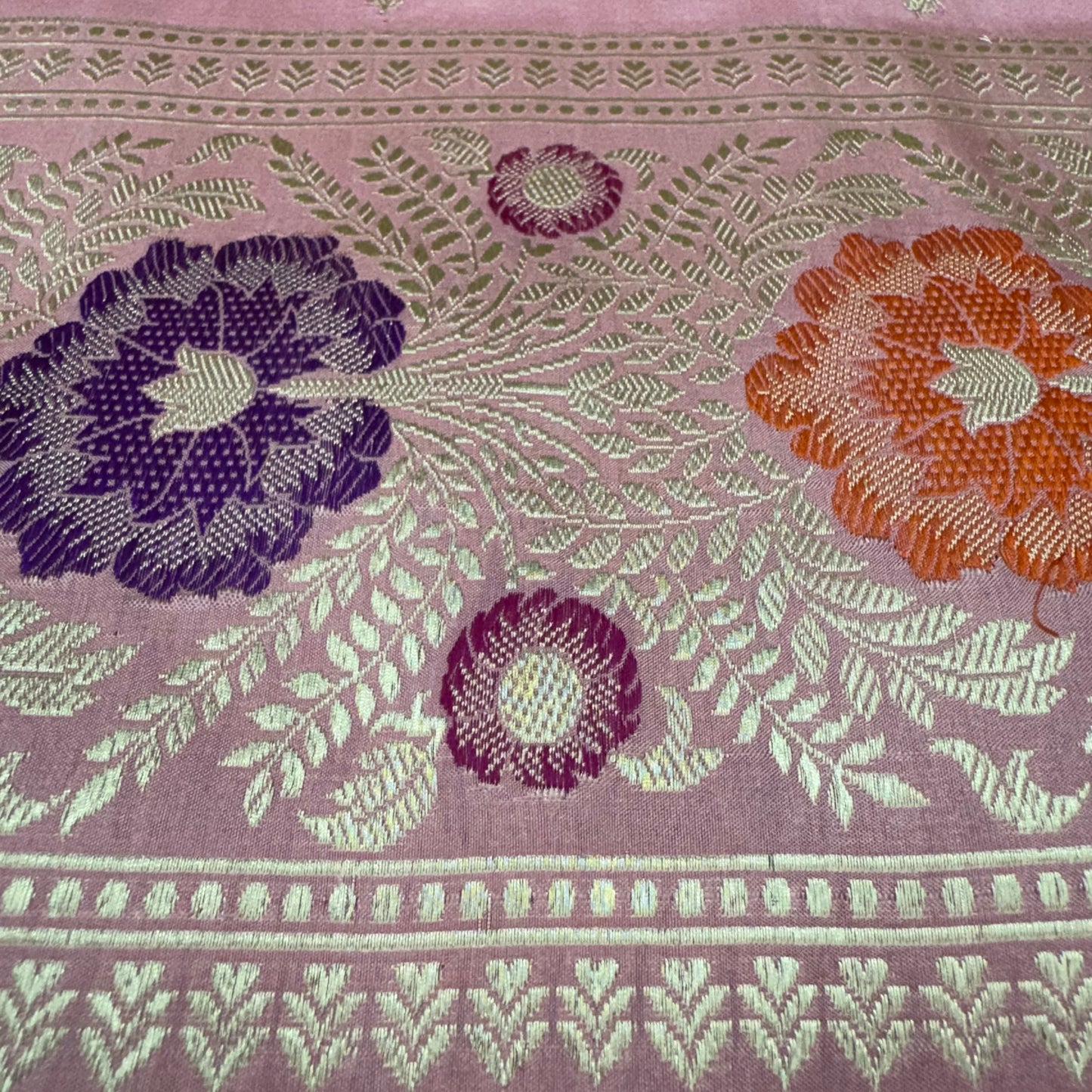 Pure Katan Phekwa Handwoven Butidar Design with Meenakari Border Baby Pink Banasari Saree
