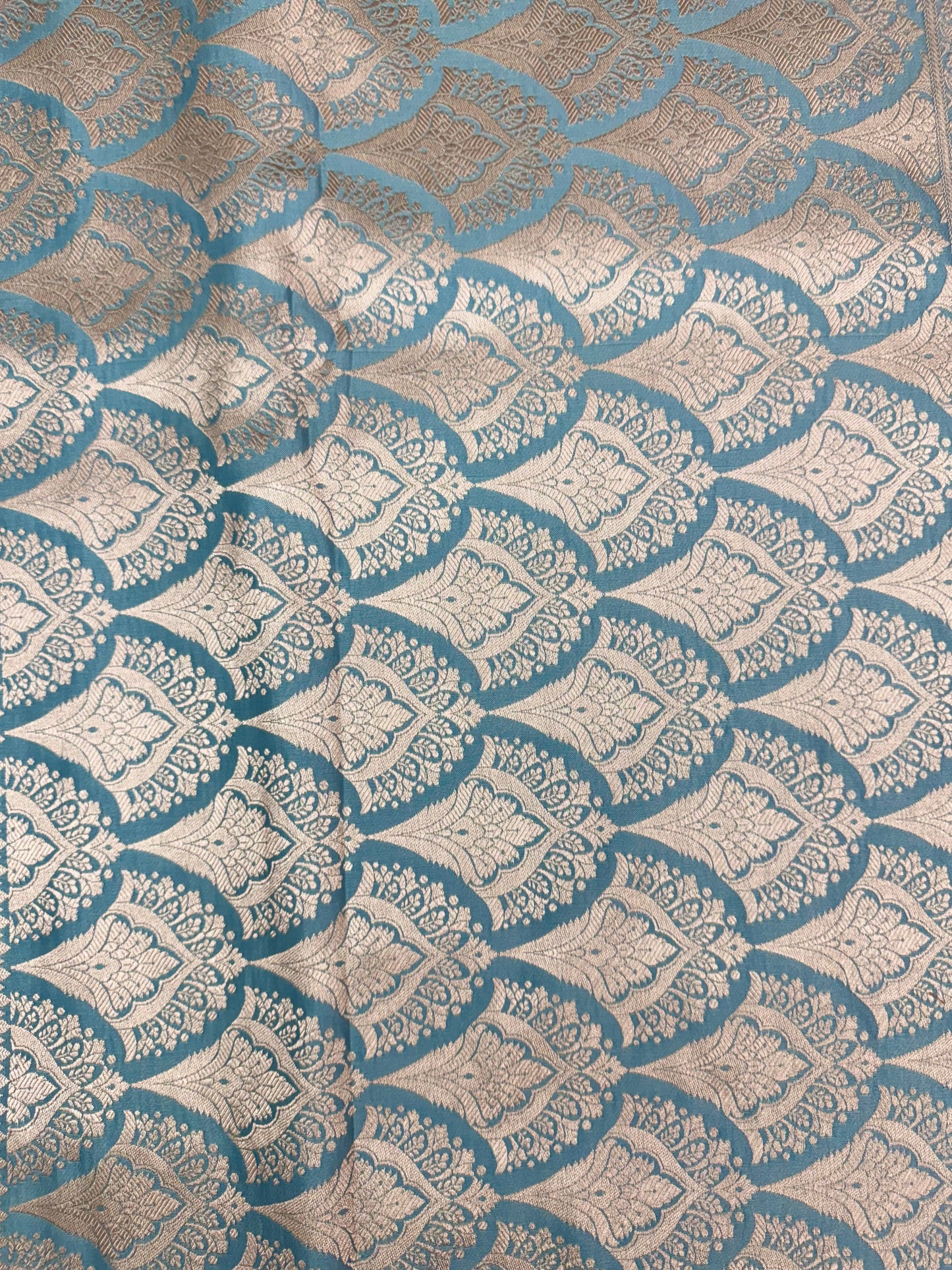 Mashru Silk Phekwa (cutwork) Jaal Design Border Aqua Blue Banarasi Saree