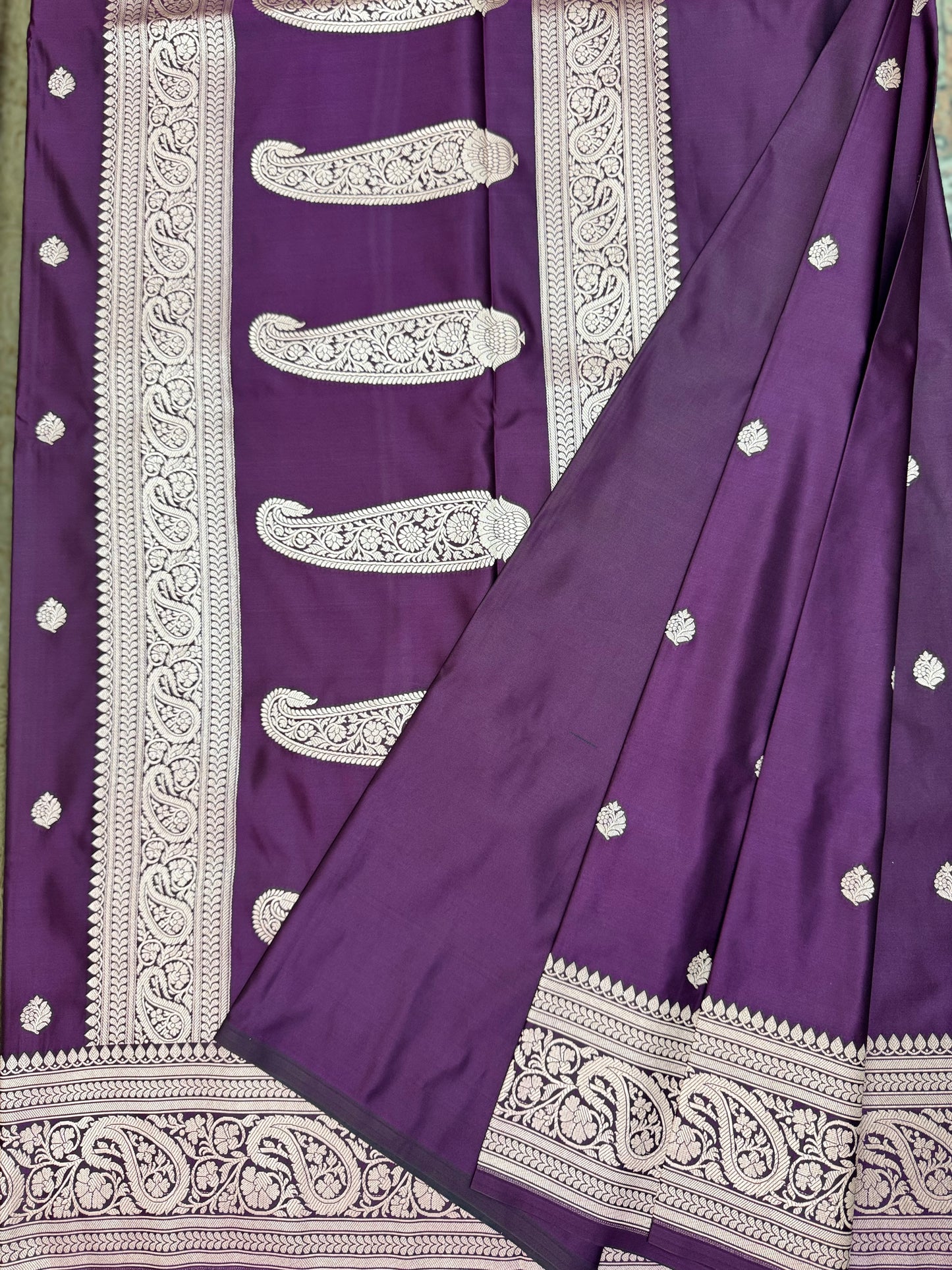 Mashru Silk Phekwa (cutwork) Butidar Design Wine Banarasi Saree