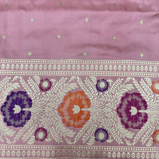 Pure Katan Phekwa Handwoven Butidar Design with Meenakari Border Baby Pink Banasari Saree
