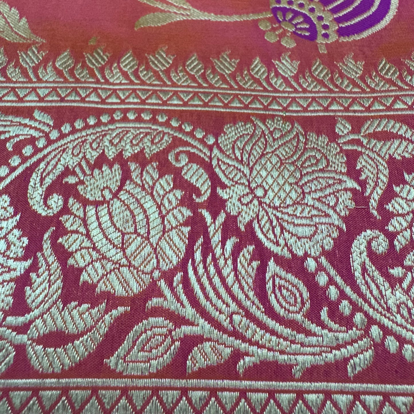 Pure Katan Kadhua Handwoven Jaal Meenakari Coral Pink Banasari Saree