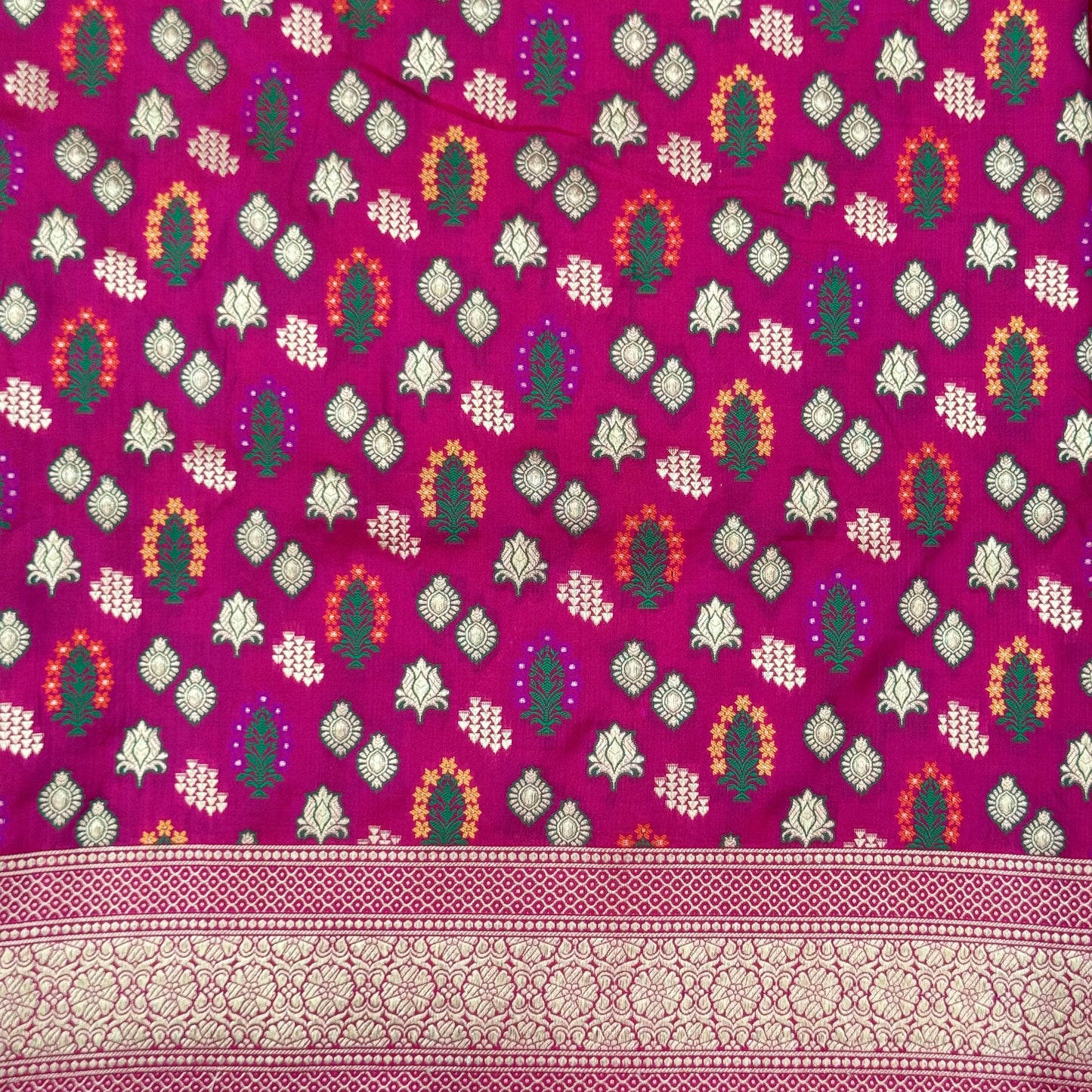 Pure Katan Kadhua Handwoven Butidar Meenakari Red Banasari Saree