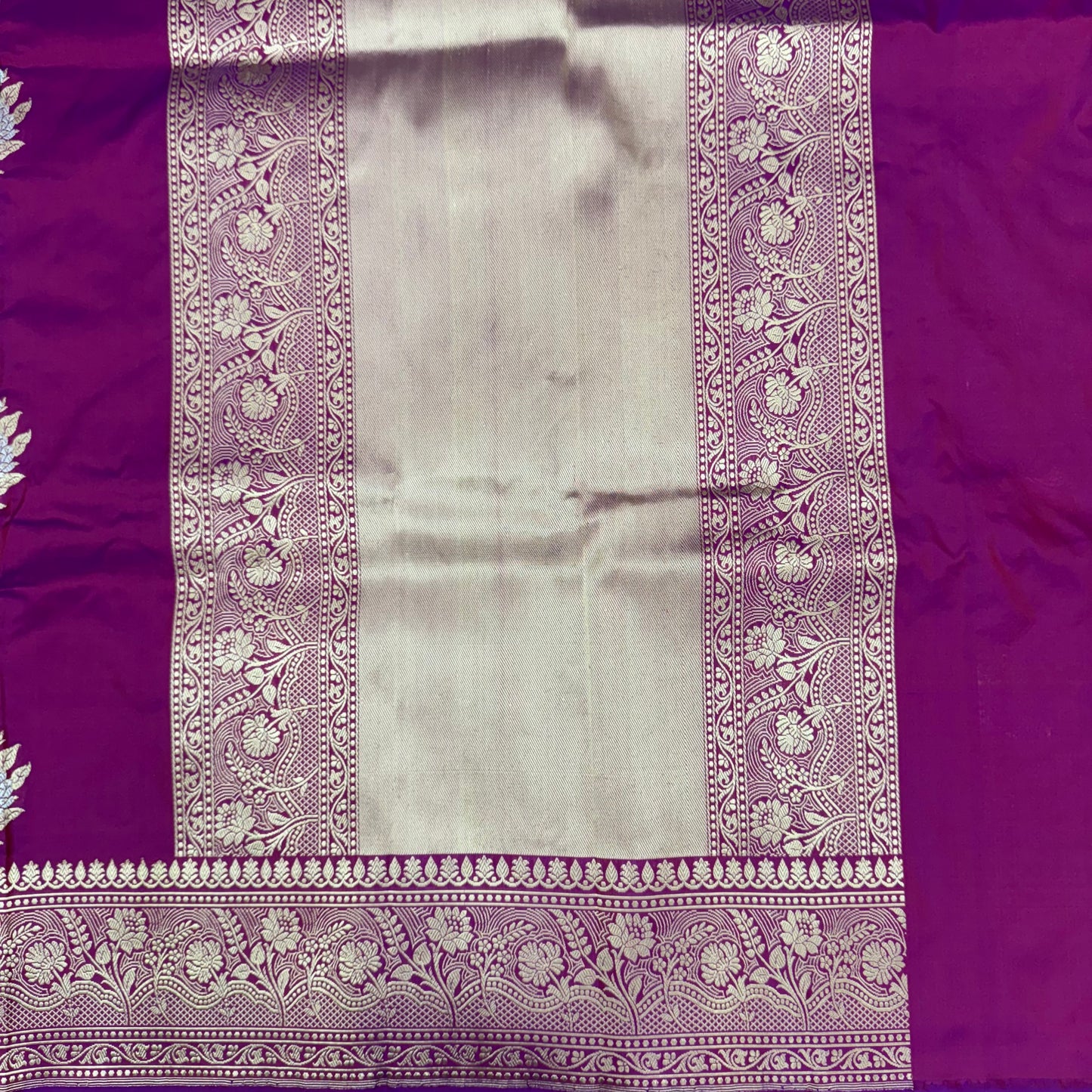 Pure Katan Phekwa Handwoven Butidar Meenakari Magenta Banasari Saree