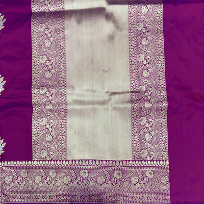 Pure Katan Phekwa Handwoven Butidar Meenakari Magenta Banasari Saree