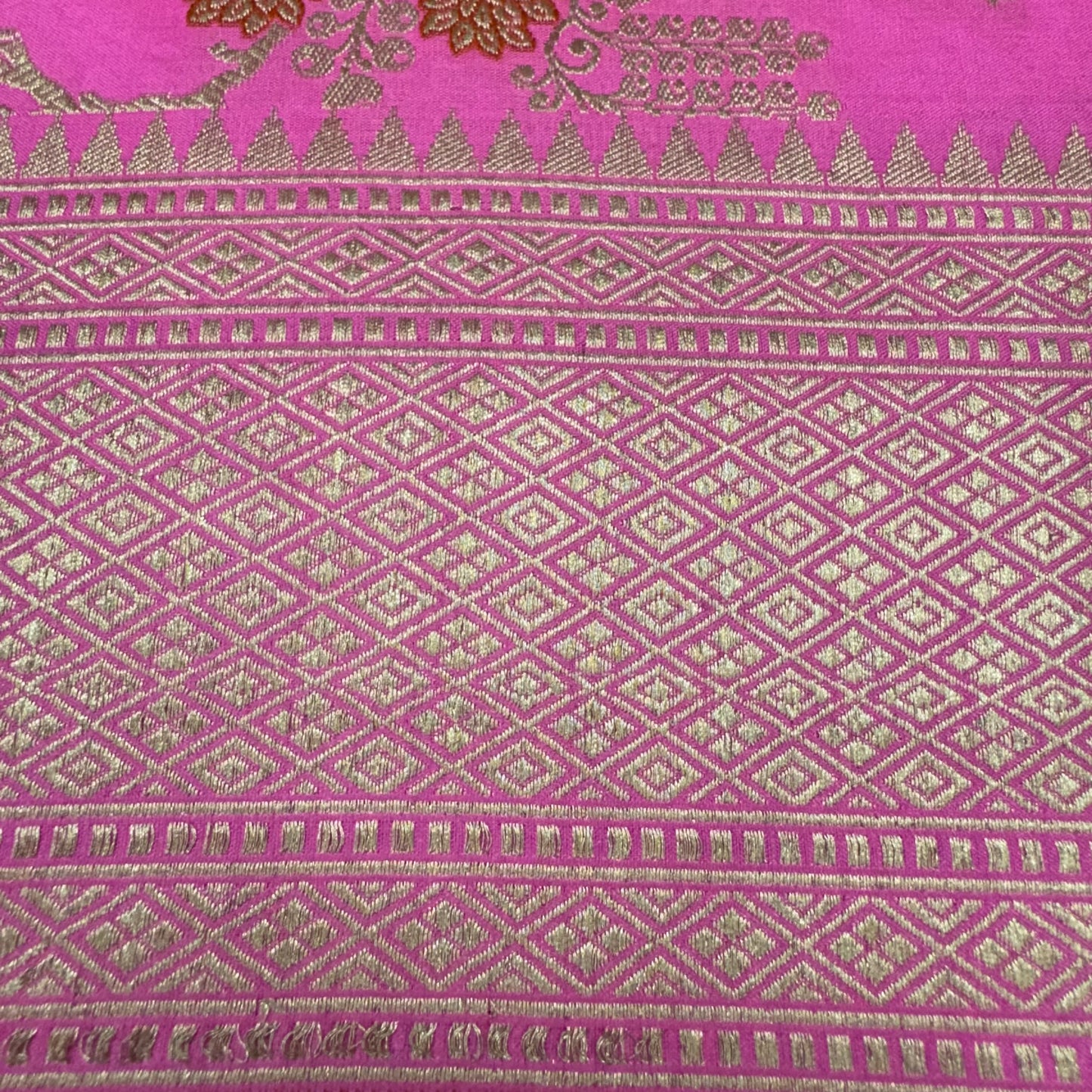 Pure Katan Kadhua Handwoven Jaal Meenakari Pink Banarasi Saree