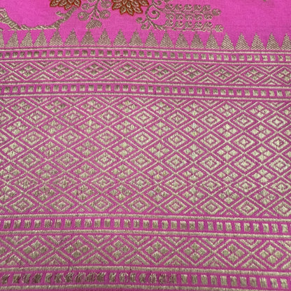 Pure Katan Kadhua Handwoven Jaal Meenakari Pink Banarasi Saree