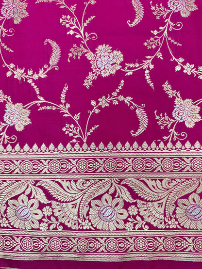 Mashru Silk Phekwa (cutwork) Jaal Meenakari Design Rani Pink Banarasi Saree
