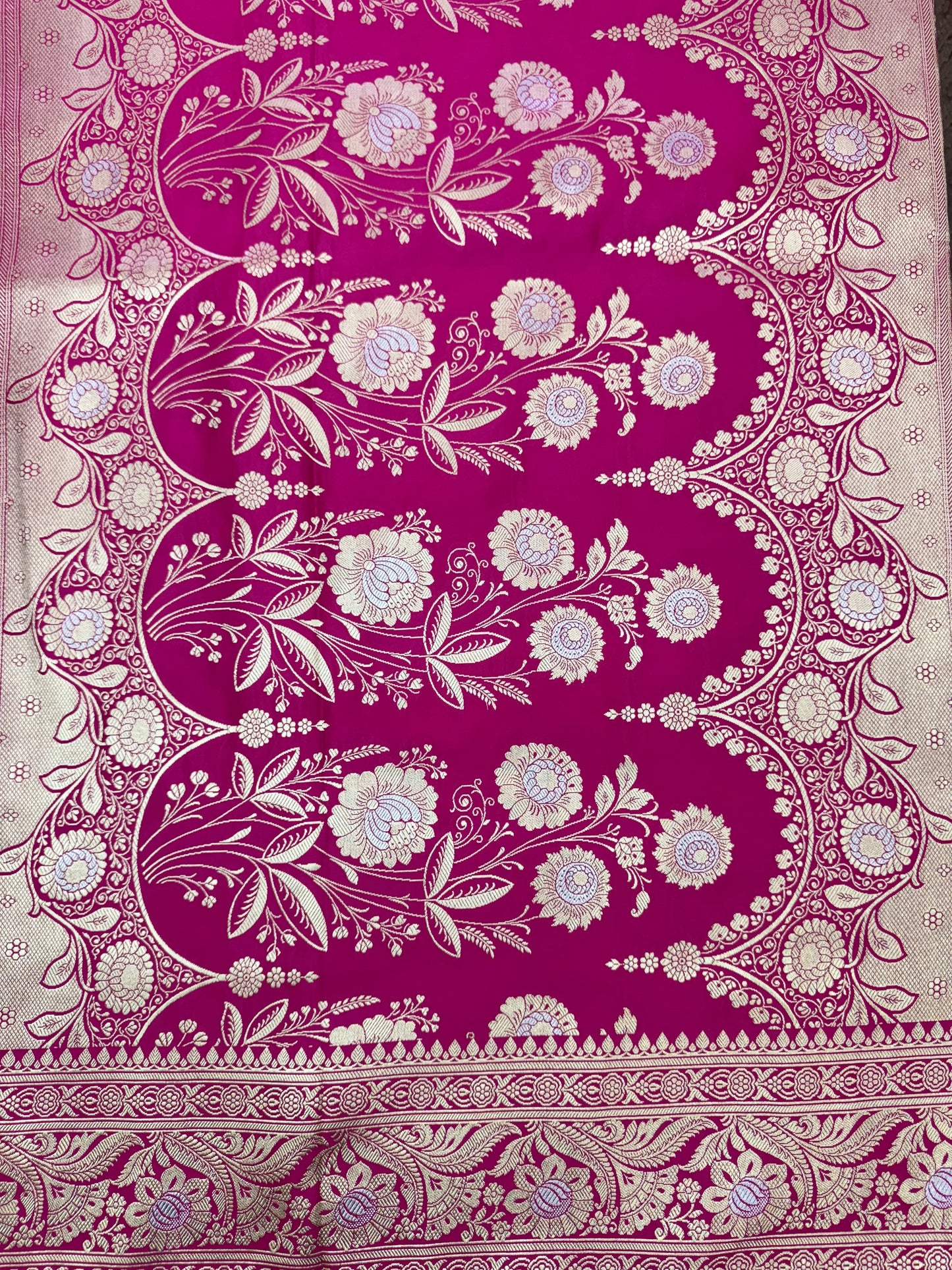 Mashru Silk Phekwa (cutwork) Jaal Meenakari Design Rani Pink Banarasi Saree