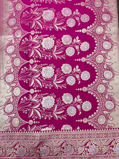 Mashru Silk Phekwa (cutwork) Jaal Meenakari Design Rani Pink Banarasi Saree