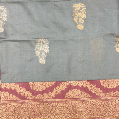 Pure Katan Kadhua Handwoven Butidar Ash Grey Banasari Saree