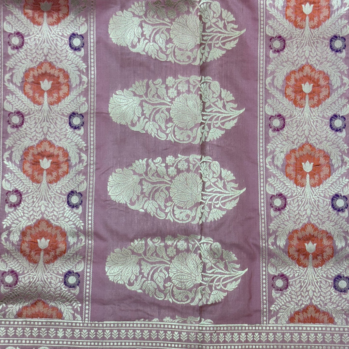 Pure Katan Phekwa Handwoven Butidar Design with Meenakari Border Baby Pink Banasari Saree