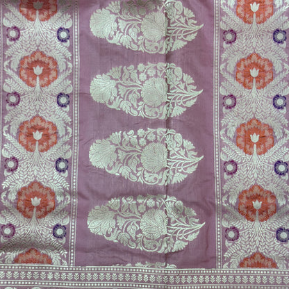 Pure Katan Phekwa Handwoven Butidar Design with Meenakari Border Baby Pink Banasari Saree