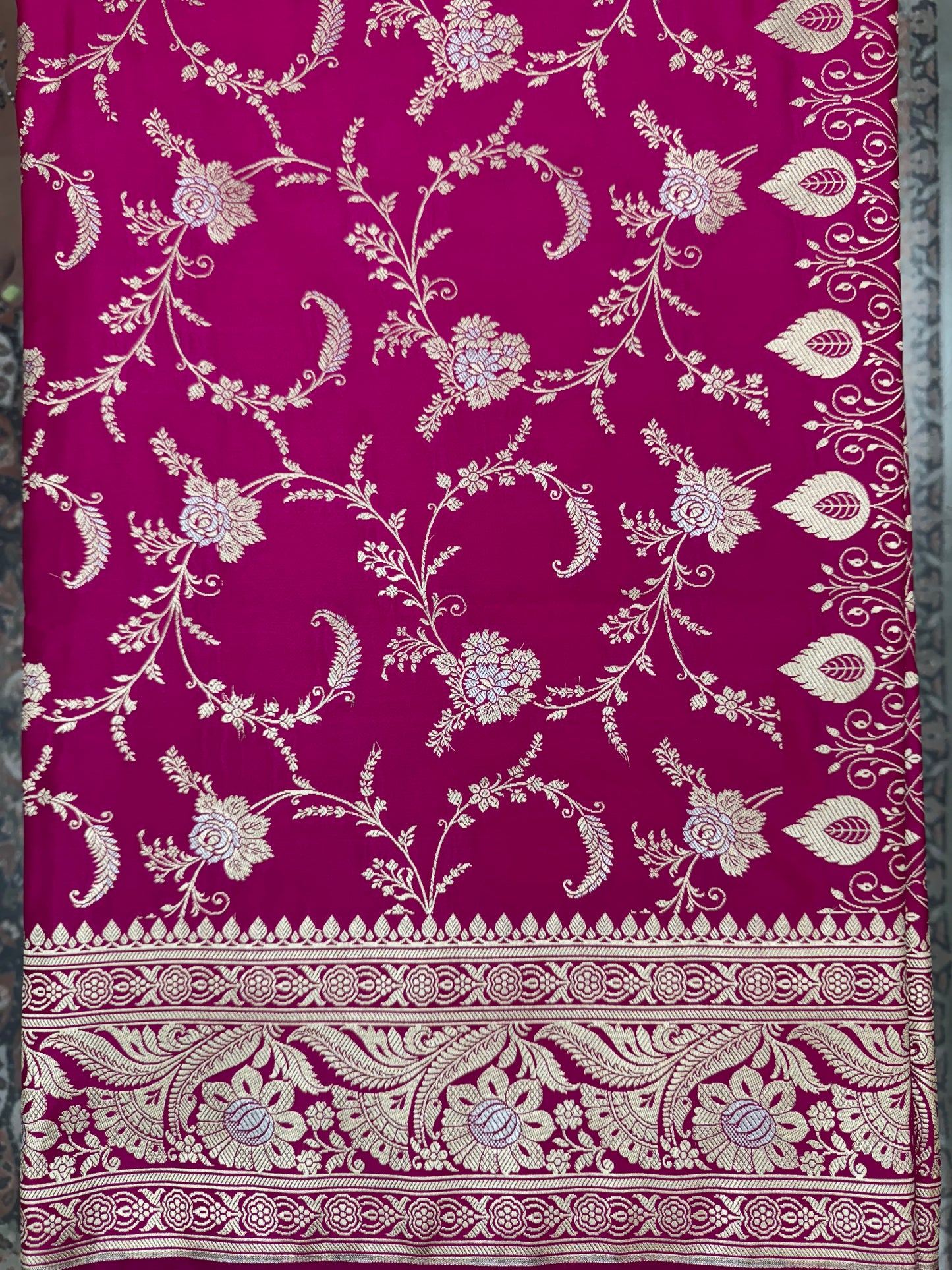 Mashru Silk Phekwa (cutwork) Jaal Meenakari Design Rani Pink Banarasi Saree