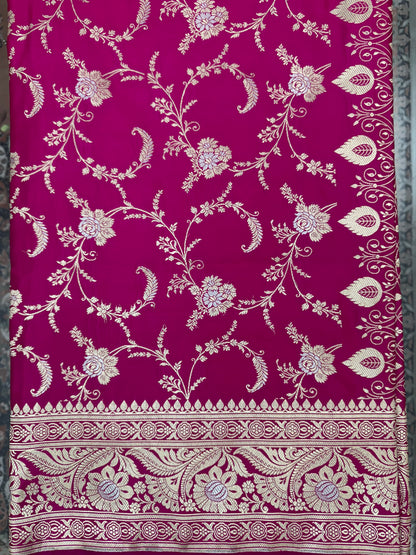 Mashru Silk Phekwa (cutwork) Jaal Meenakari Design Rani Pink Banarasi Saree