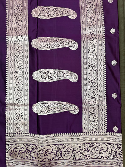 Mashru Silk Phekwa (cutwork) Butidar Design Wine Banarasi Saree