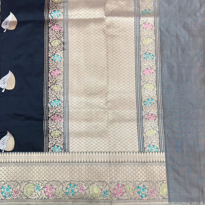 Pure Katan Phekwa Handwoven Butidar Meenakari Border Meenakari Black Banasari Saree