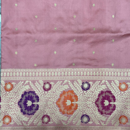 Pure Katan Phekwa Handwoven Butidar Design with Meenakari Border Baby Pink Banasari Saree