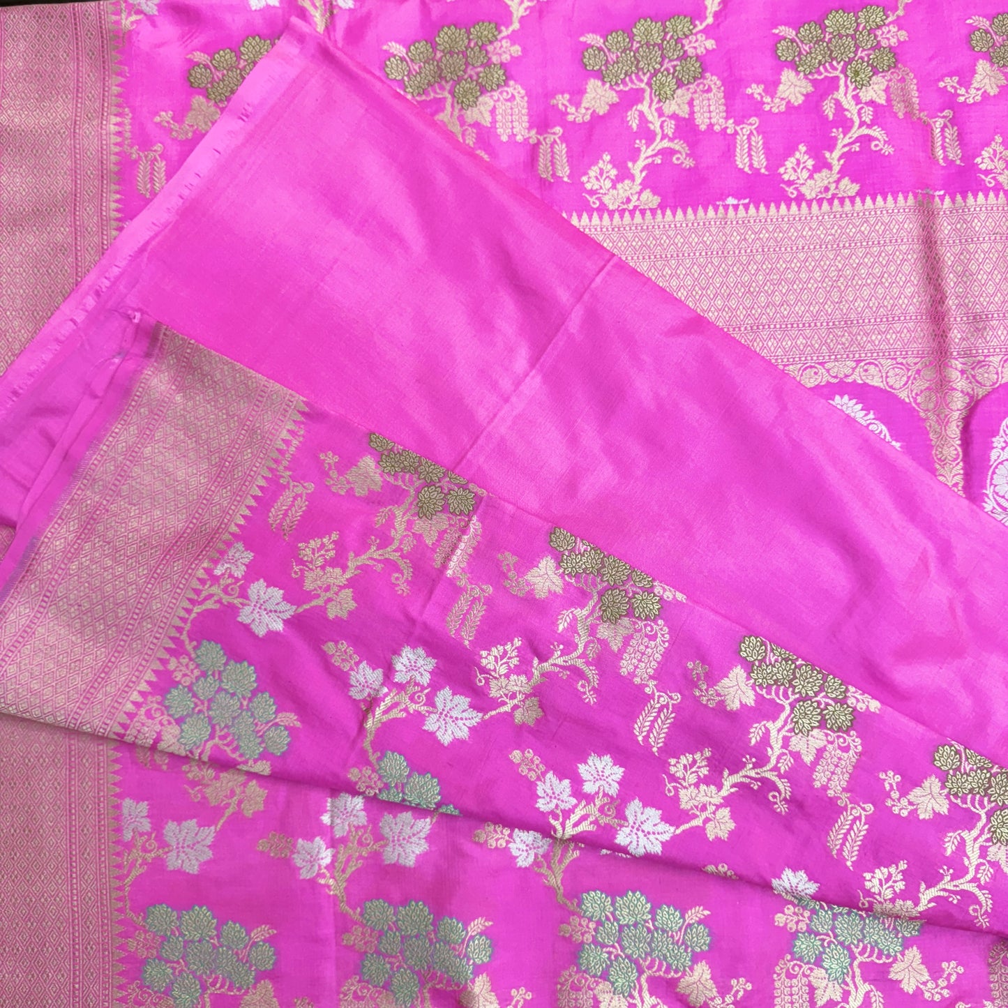 Pure Katan Kadhua Handwoven Jaal Meenakari Pink Banarasi Saree