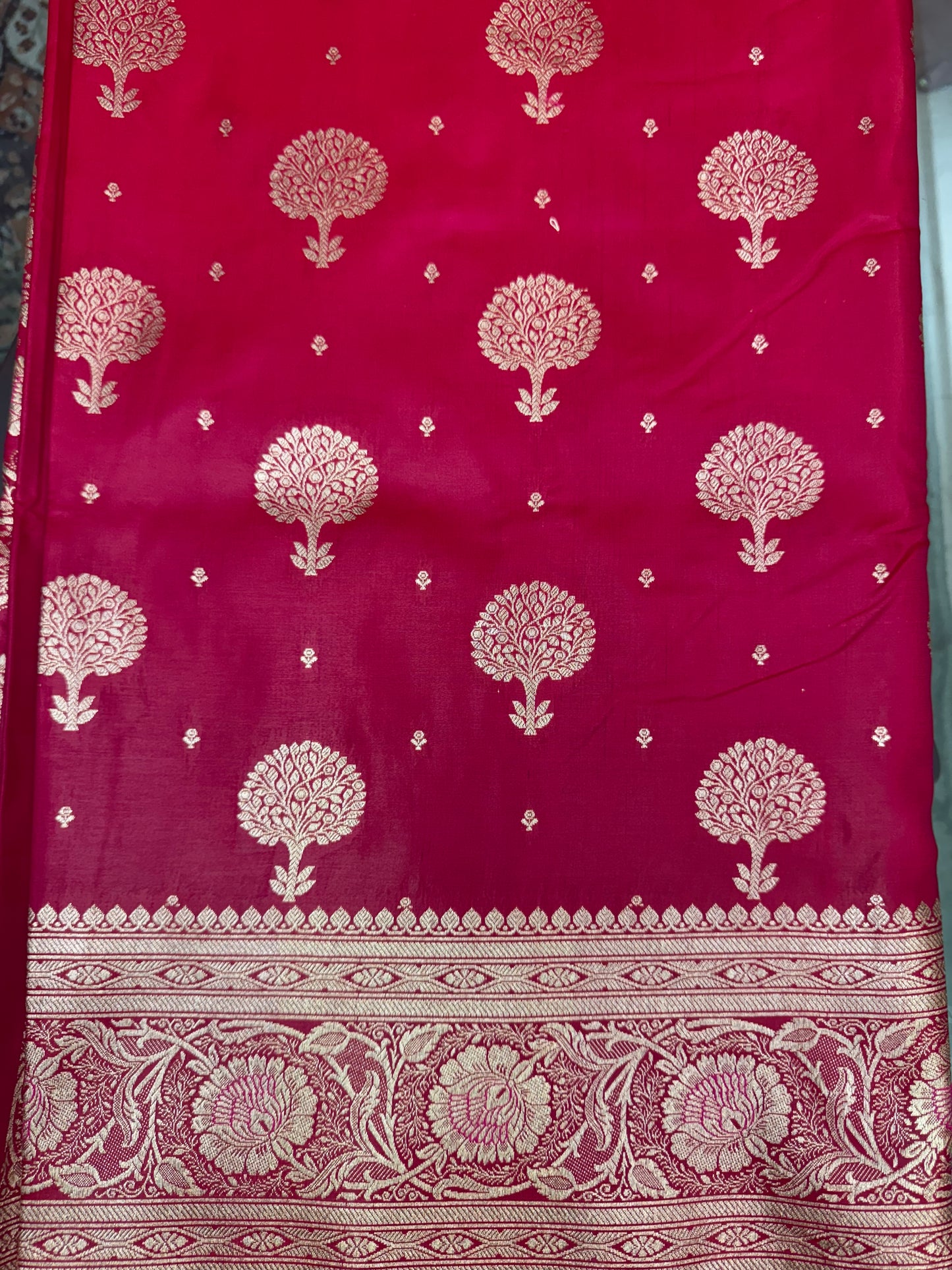 Organza Silk Phekwa Butidar Design Reddish Pink Banarasi Saree
