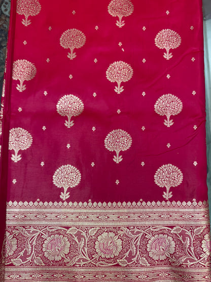 Organza Silk Phekwa Butidar Design Reddish Pink Banarasi Saree