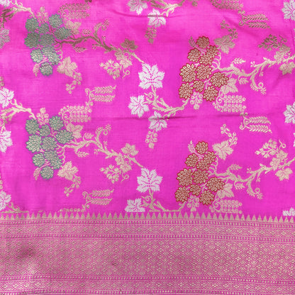 Pure Katan Kadhua Handwoven Jaal Meenakari Pink Banarasi Saree