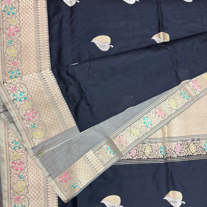 Pure Katan Phekwa Handwoven Butidar Meenakari Border Meenakari Black Banasari Saree