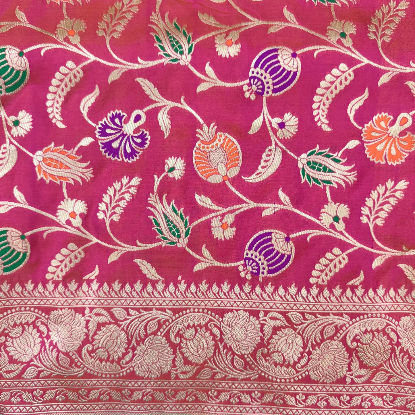 Pure Katan Kadhua Handwoven Jaal Meenakari Coral Pink Banasari Saree