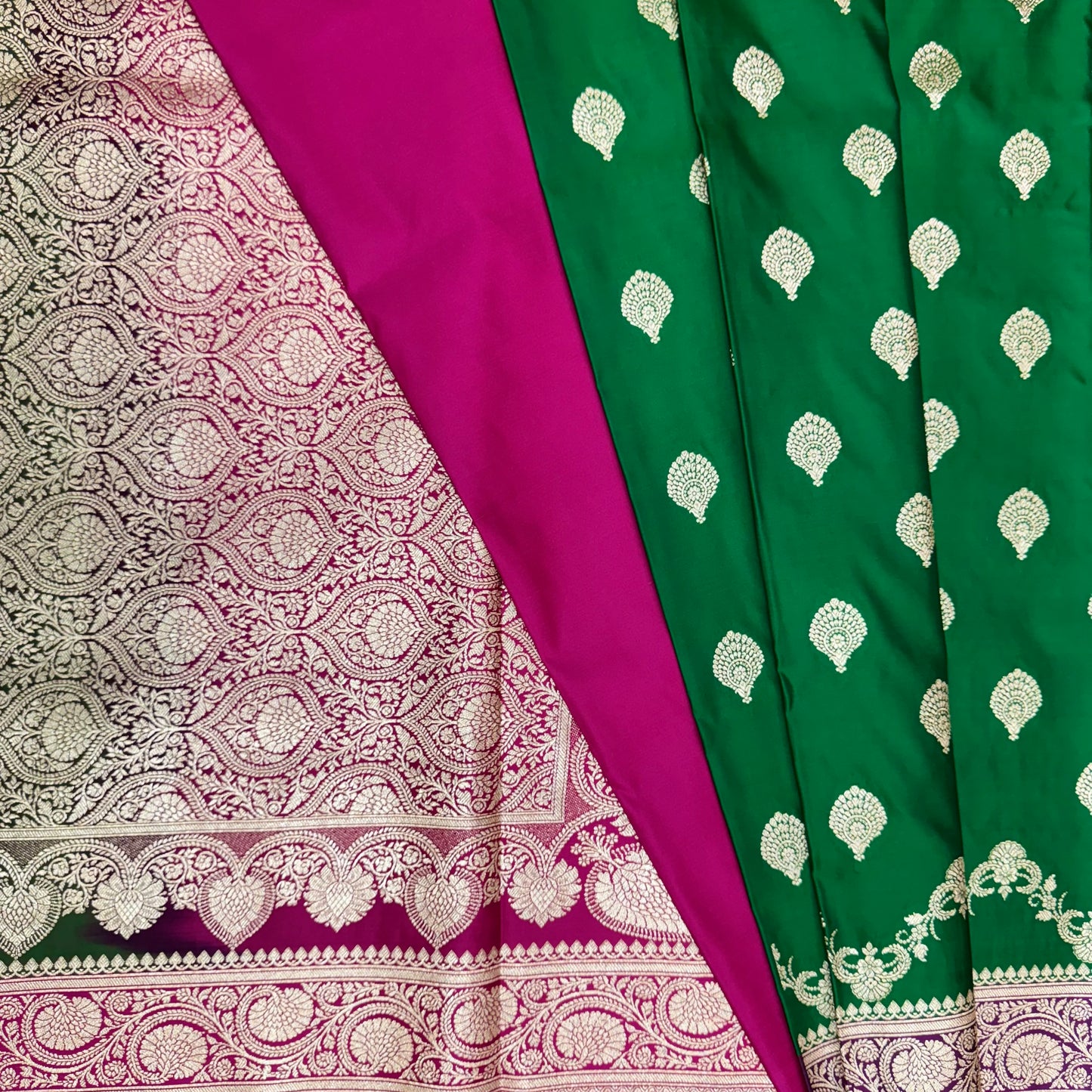Katan Silk Phekwa Butidar Design Green Banarasi Saree