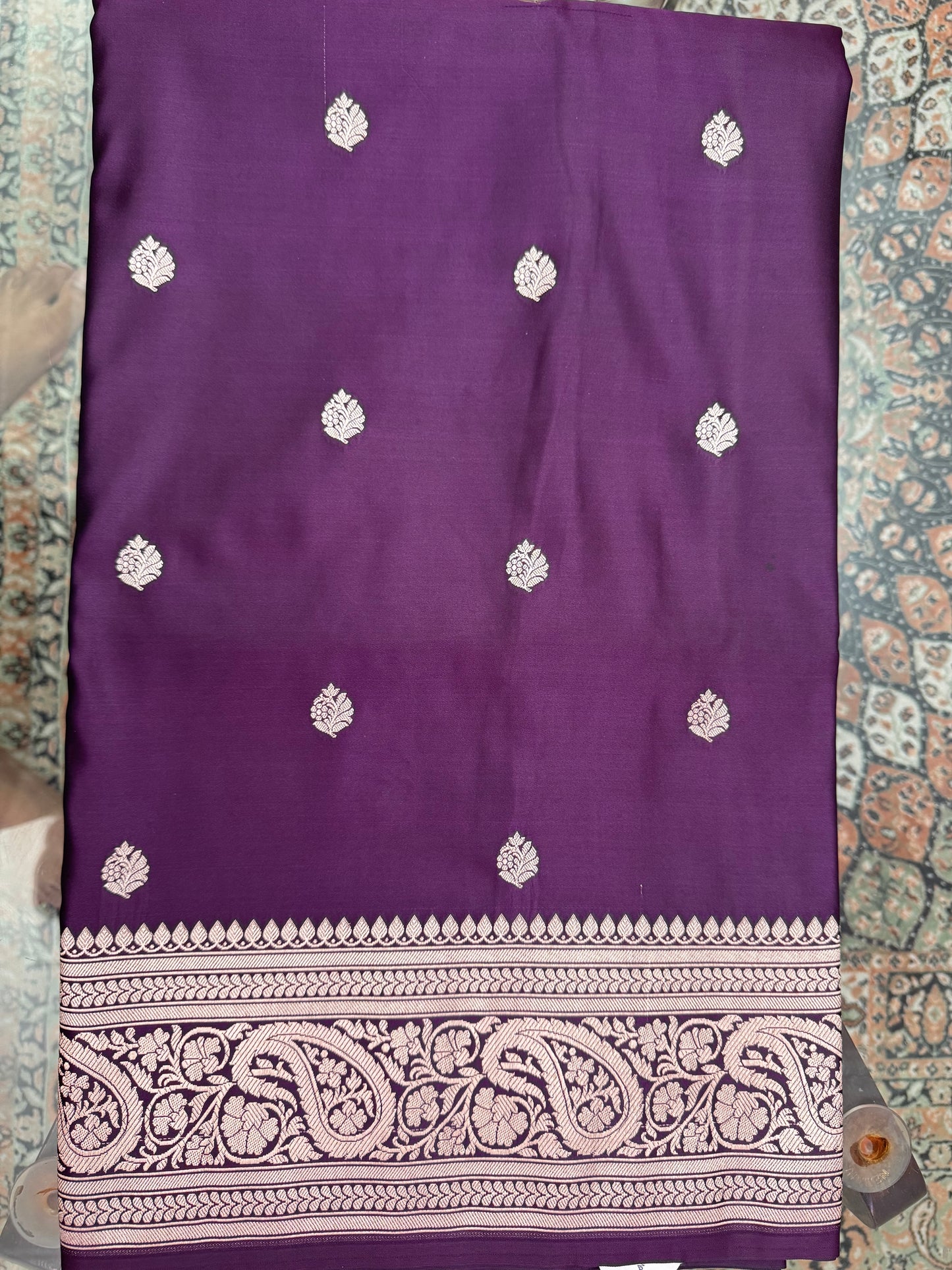Mashru Silk Phekwa (cutwork) Butidar Design Wine Banarasi Saree