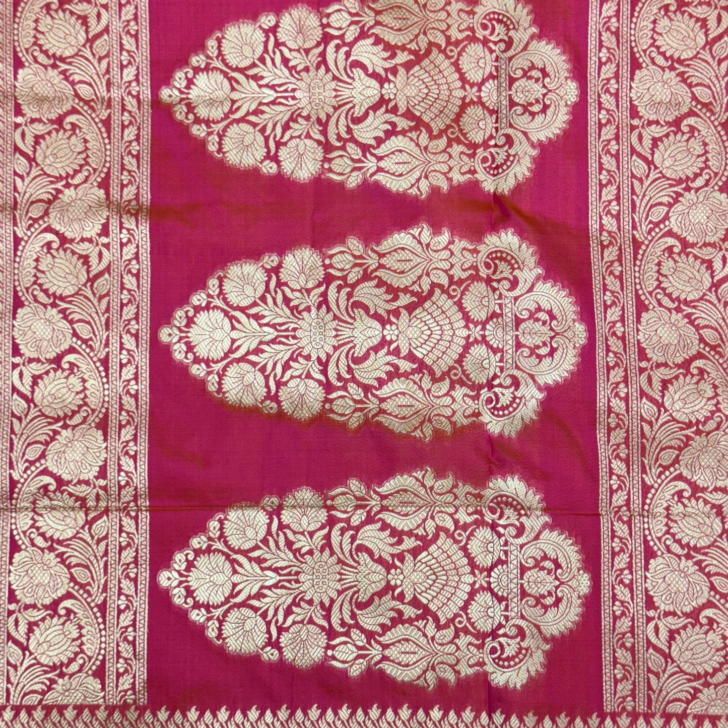 Pure Katan Kadhua Handwoven Jaal Meenakari Coral Pink Banasari Saree