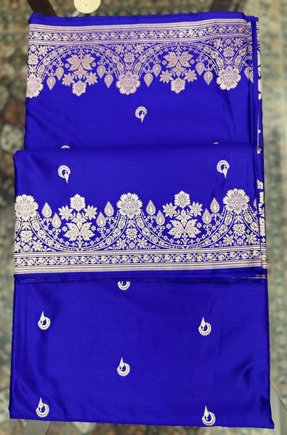 Mashru Silk Phekwa (cutwork) Butidar Design Indigo Banarasi Saree
