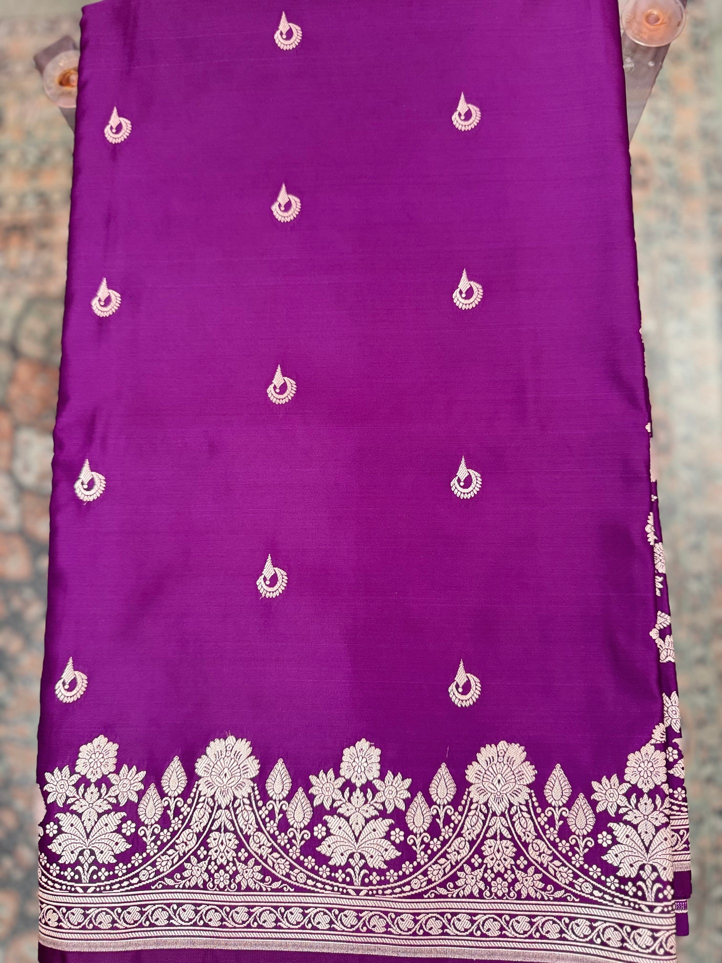 Mashru Silk Phekwa (cutwork) Butidar Design Violet Banarasi Saree