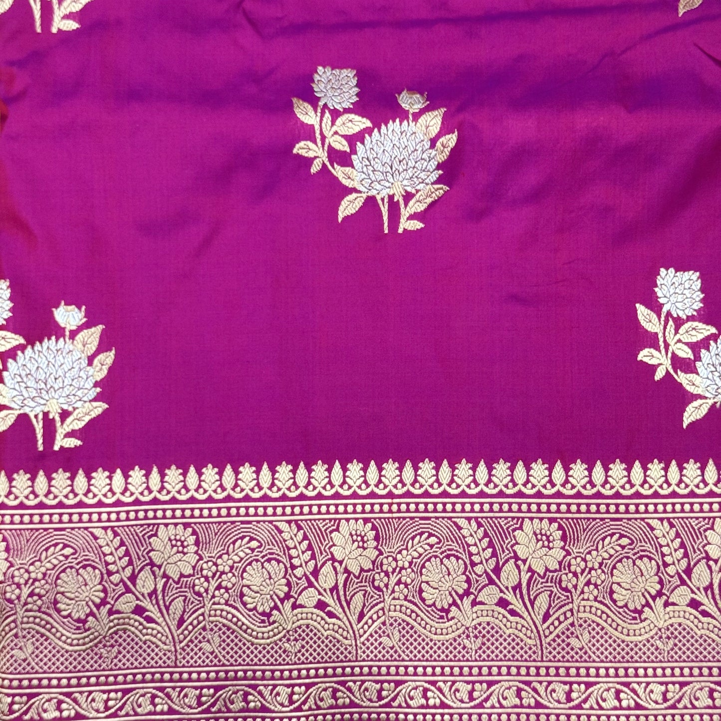 Pure Katan Phekwa Handwoven Butidar Meenakari Magenta Banasari Saree