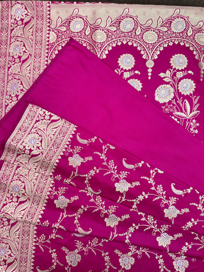 Mashru Silk Phekwa (cutwork) Jaal Meenakari Design Rani Pink Banarasi Saree