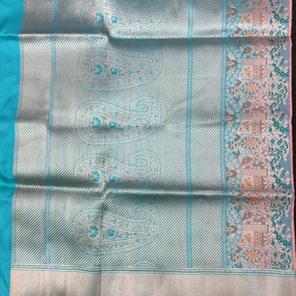 Pure Katan Kadhua Handwoven Butidar Meenakari Border Peach Banasari Saree