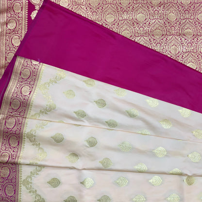 Katan Silk Phekwa Butidar Design Off White Banarasi Saree