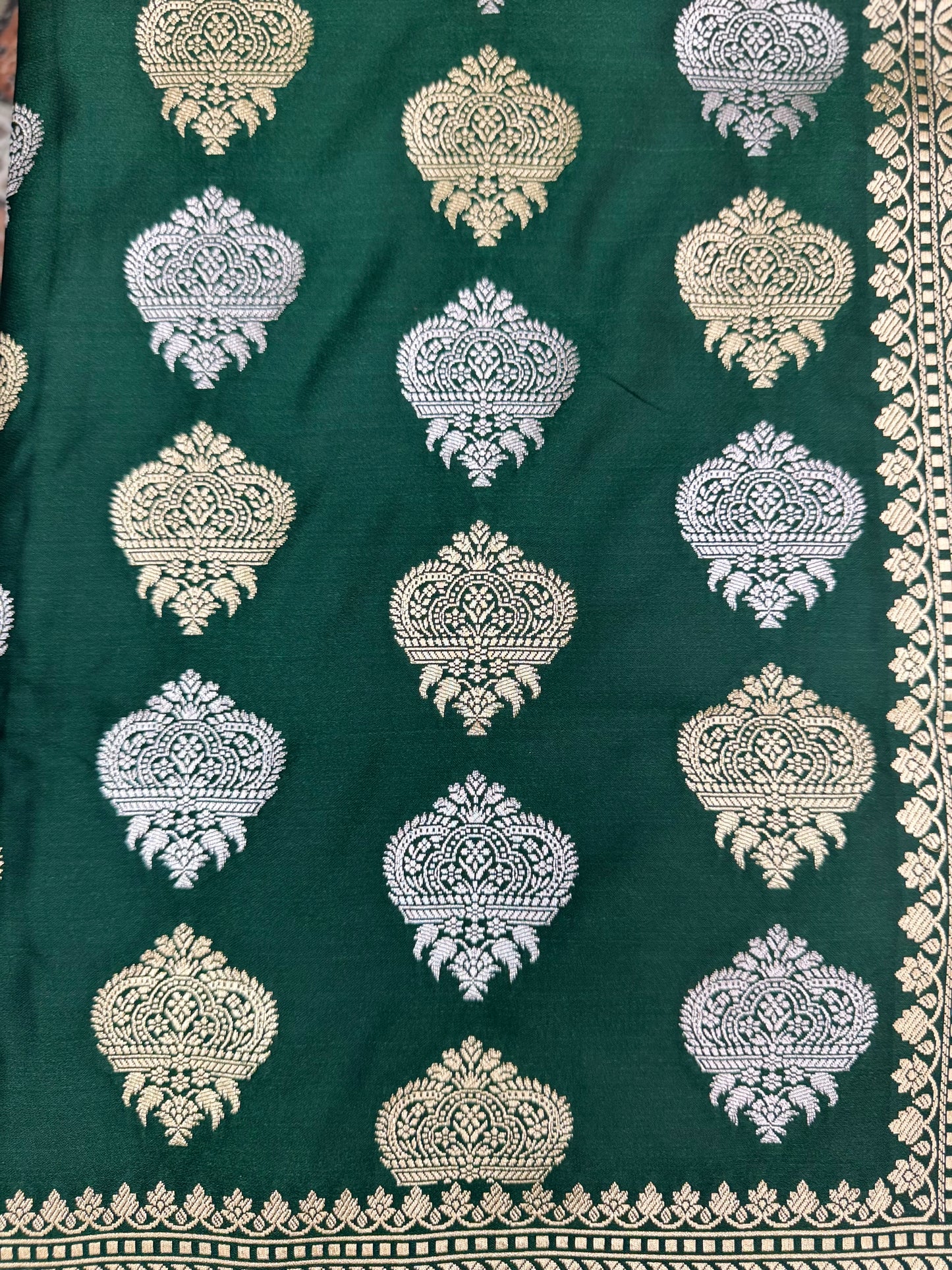 Mashru Silk Phekwa (cutwork) Butidar Meenakari Design Green Banarasi Saree