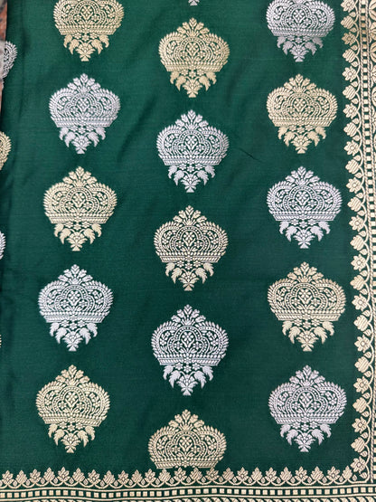 Mashru Silk Phekwa (cutwork) Butidar Meenakari Design Green Banarasi Saree