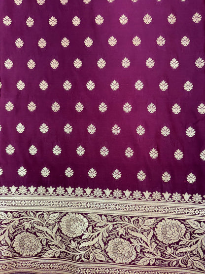 Organza Silk Phekwa Butidar Design Maroon Banarasi Saree