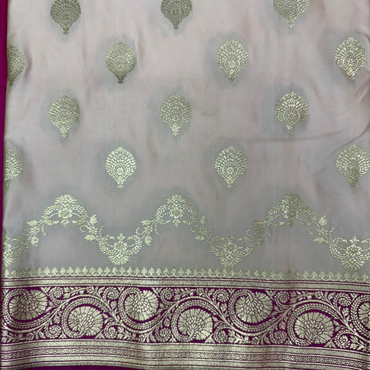 Katan Silk Phekwa Butidar Design Off White Banarasi Saree
