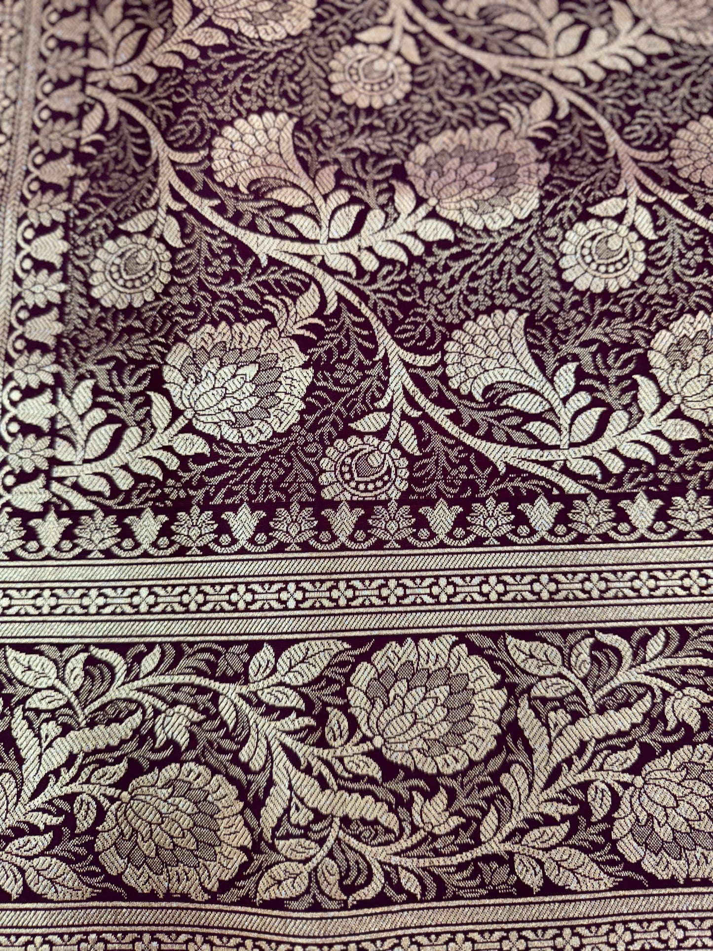 Organza Silk Phekwa Butidar Design Maroon Banarasi Saree