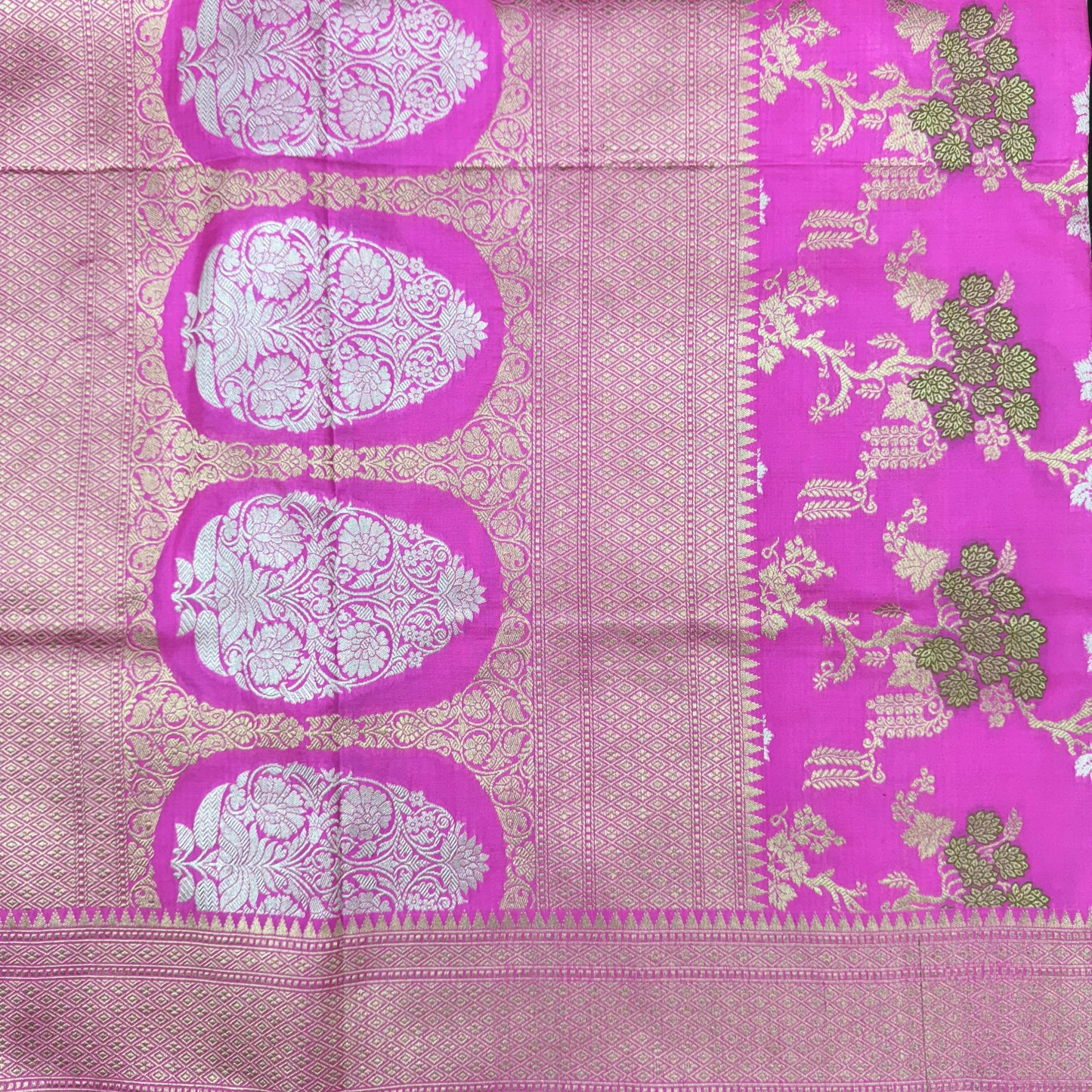 Pure Katan Kadhua Handwoven Jaal Meenakari Pink Banarasi Saree