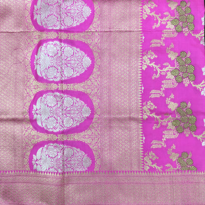 Pure Katan Kadhua Handwoven Jaal Meenakari Pink Banarasi Saree