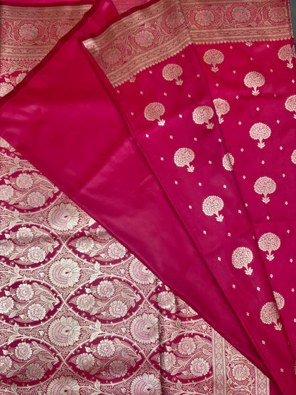 Organza Silk Phekwa Butidar Design Reddish Pink Banarasi Saree